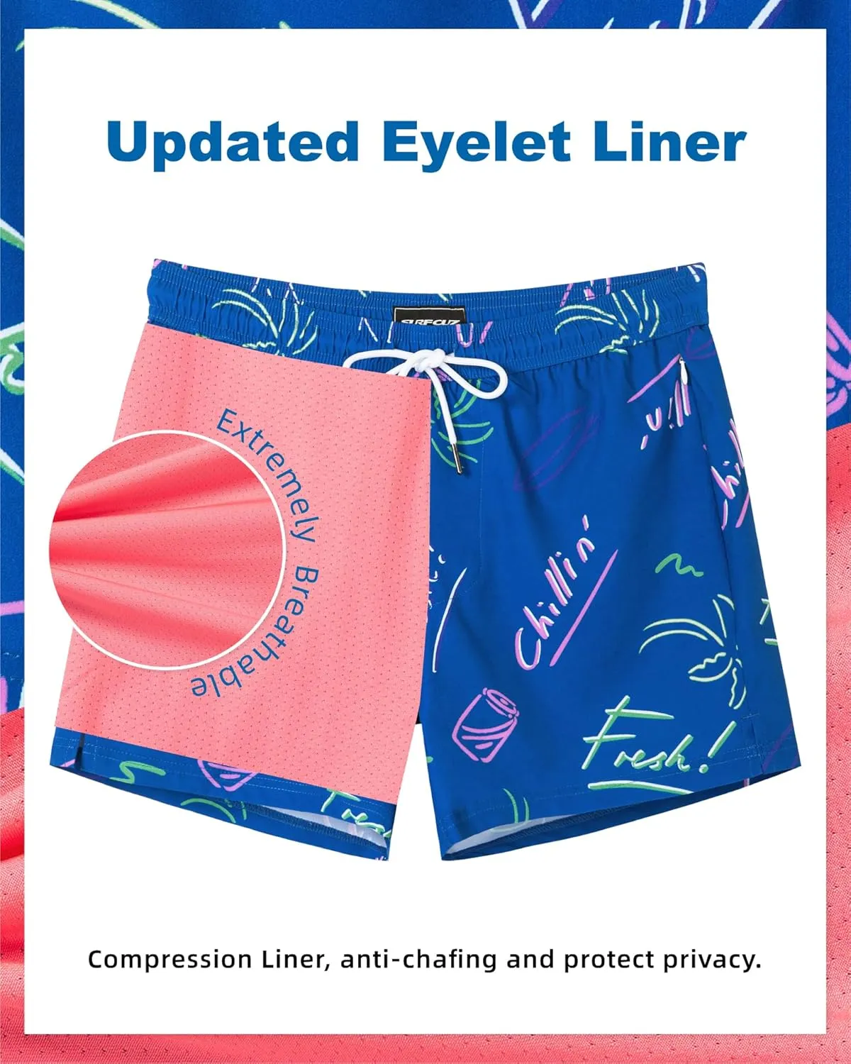 SURF CUZ Mens Swim Trunks with Compression Liner Quick Dry Swim Shorts Swimming Trunks 2 in 1 Bathing Suit Zipper Pockets