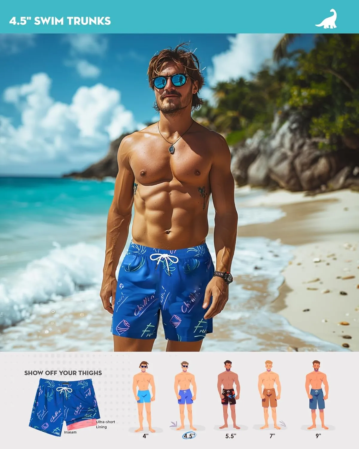SURF CUZ Mens Swim Trunks with Compression Liner Quick Dry Swim Shorts Swimming Trunks 2 in 1 Bathing Suit Zipper Pockets