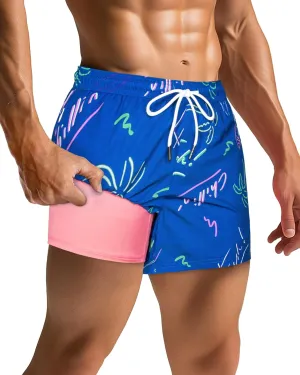 SURF CUZ Mens Swim Trunks with Compression Liner Quick Dry Swim Shorts Swimming Trunks 2 in 1 Bathing Suit Zipper Pockets
