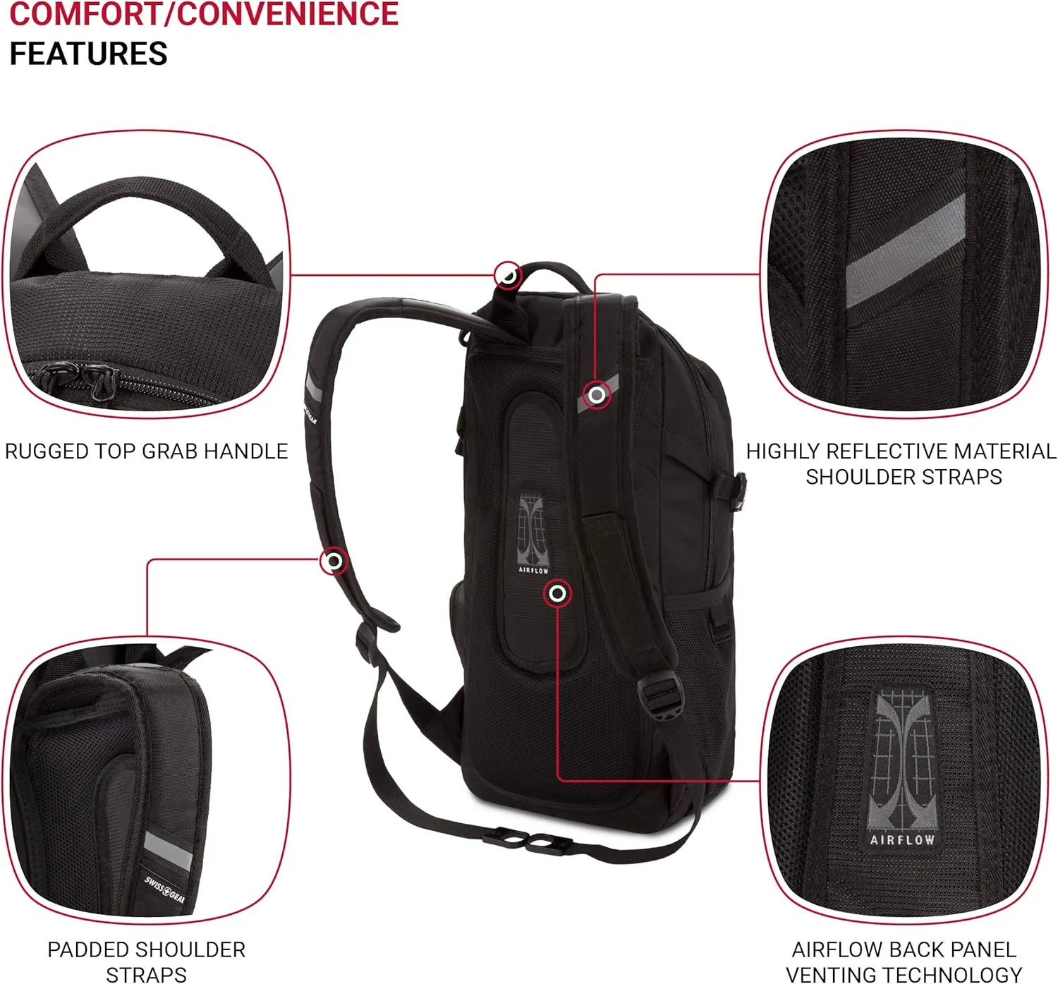 SwissGear 3598 Backpack Narrow Daypack, Black, 18-Inch
