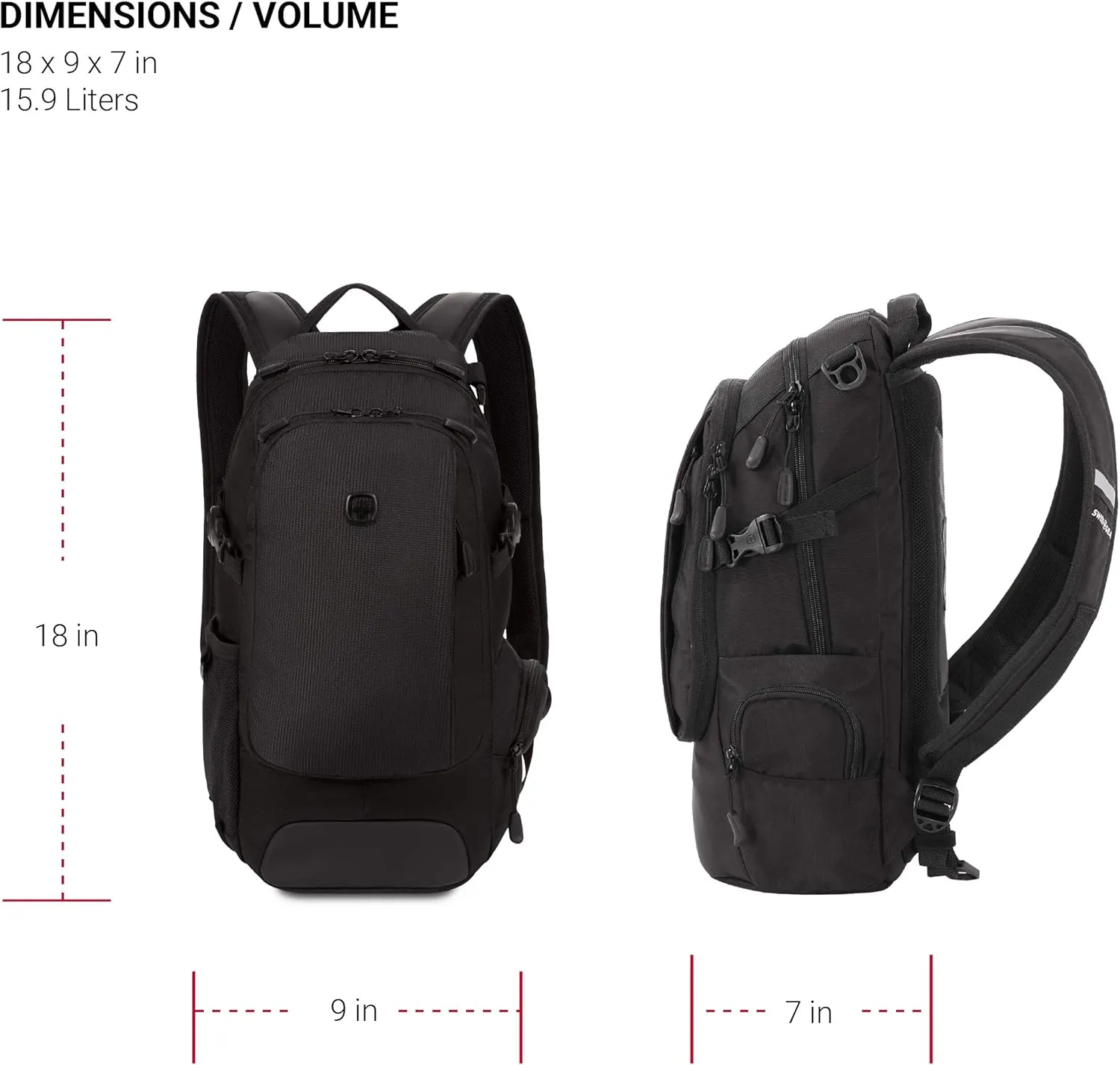 SwissGear 3598 Backpack Narrow Daypack, Black, 18-Inch