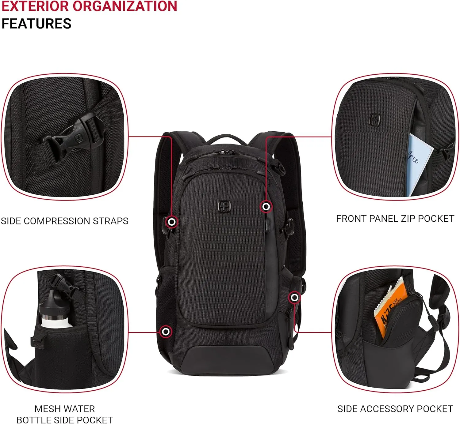 SwissGear 3598 Backpack Narrow Daypack, Black Ballistic, 18-Inch