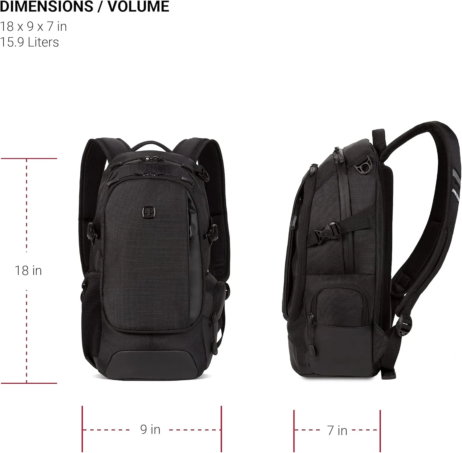 SwissGear 3598 Backpack Narrow Daypack, Black Ballistic, 18-Inch