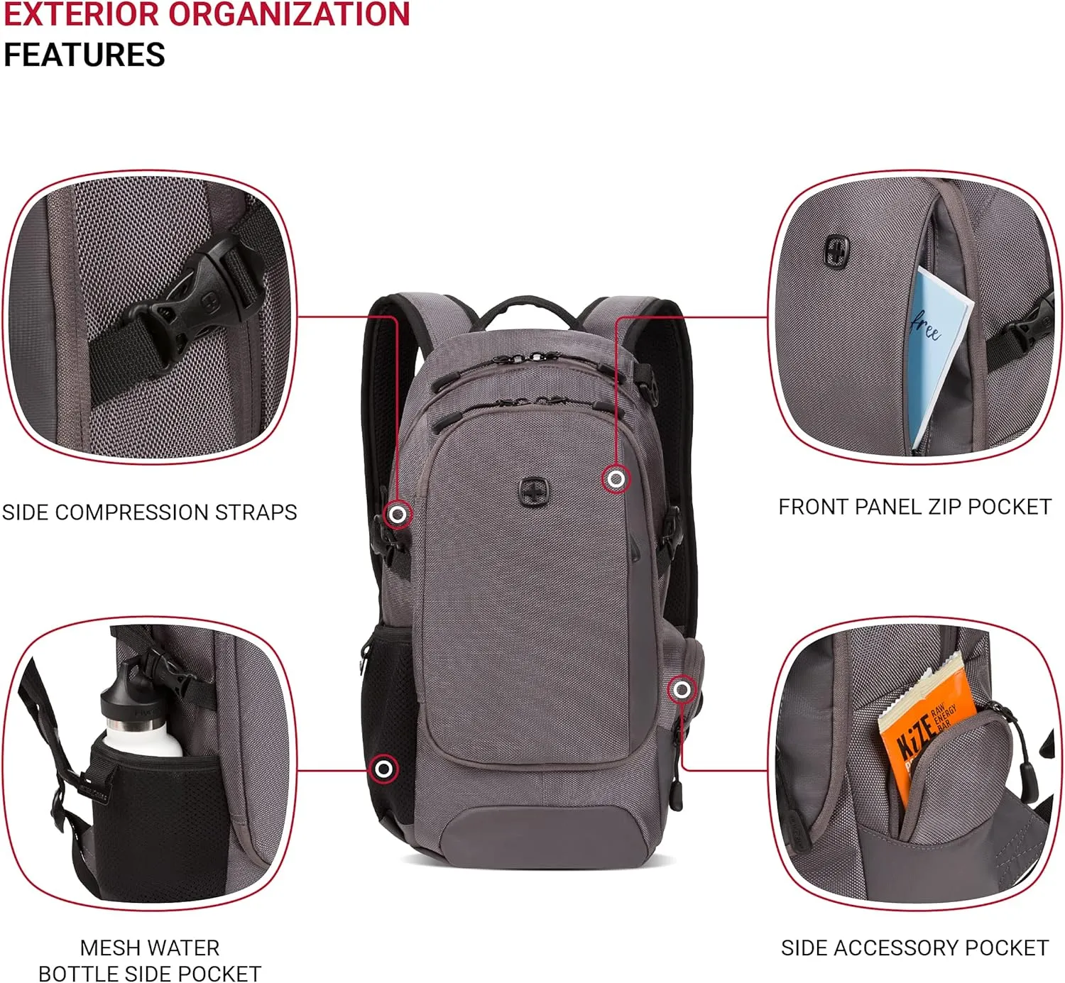 SwissGear 3598 Backpack Narrow Daypack, Grey Ballistic, 18-Inch