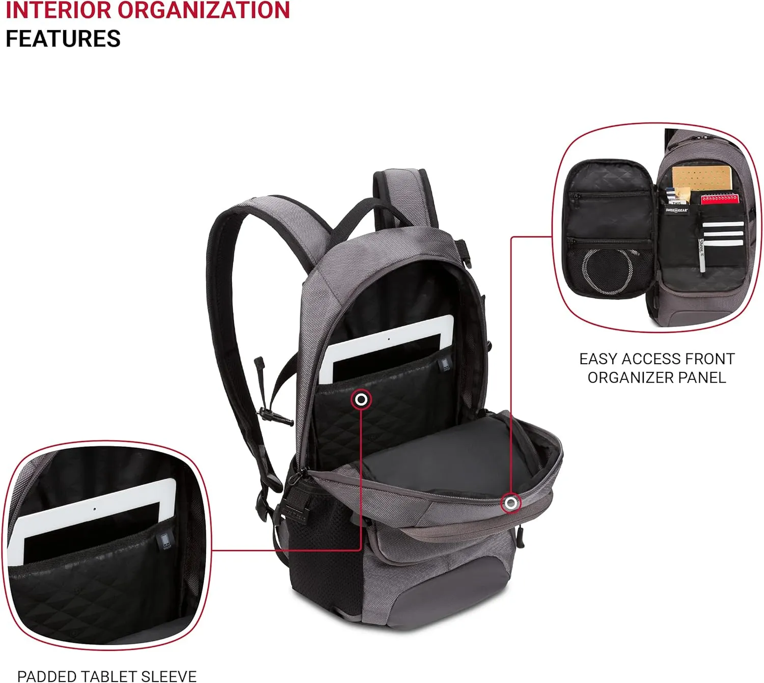 SwissGear 3598 Backpack Narrow Daypack, Grey Ballistic, 18-Inch