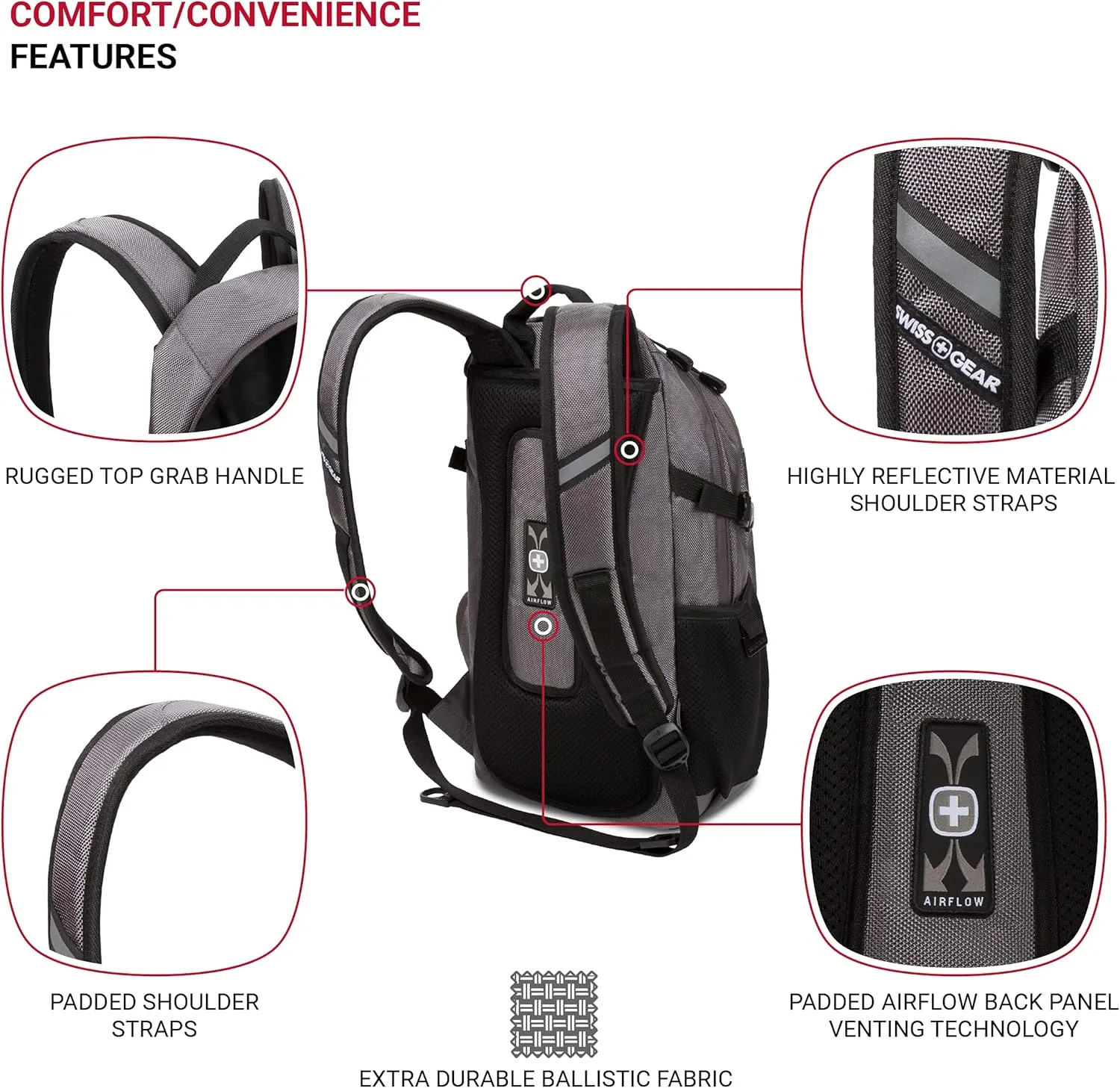 SwissGear 3598 Backpack Narrow Daypack, Grey Ballistic, 18-Inch