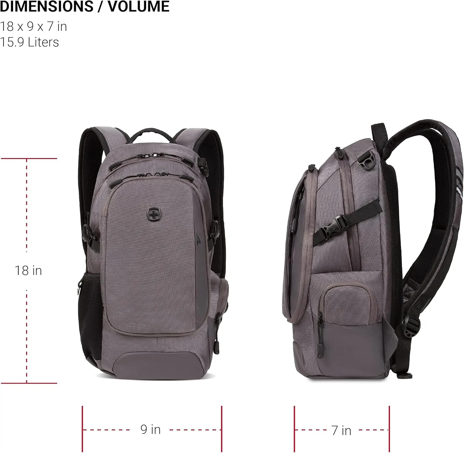 SwissGear 3598 Backpack Narrow Daypack, Grey Ballistic, 18-Inch