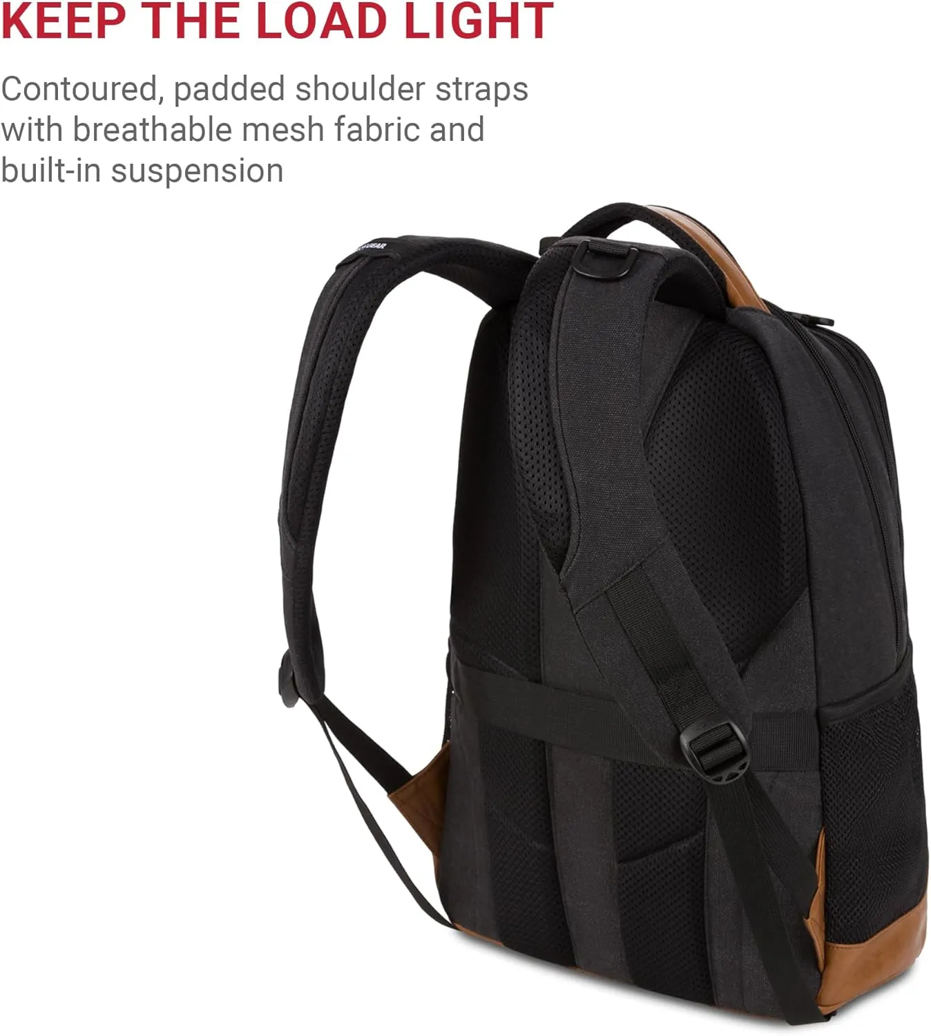 SwissGear 5505 Cecil 16” Laptop Backpack Black Canvas/Brown – Daily Laptop Bag with Gear Attachment Options – Multiple Organizer Pockets & Padded Shoulder Straps