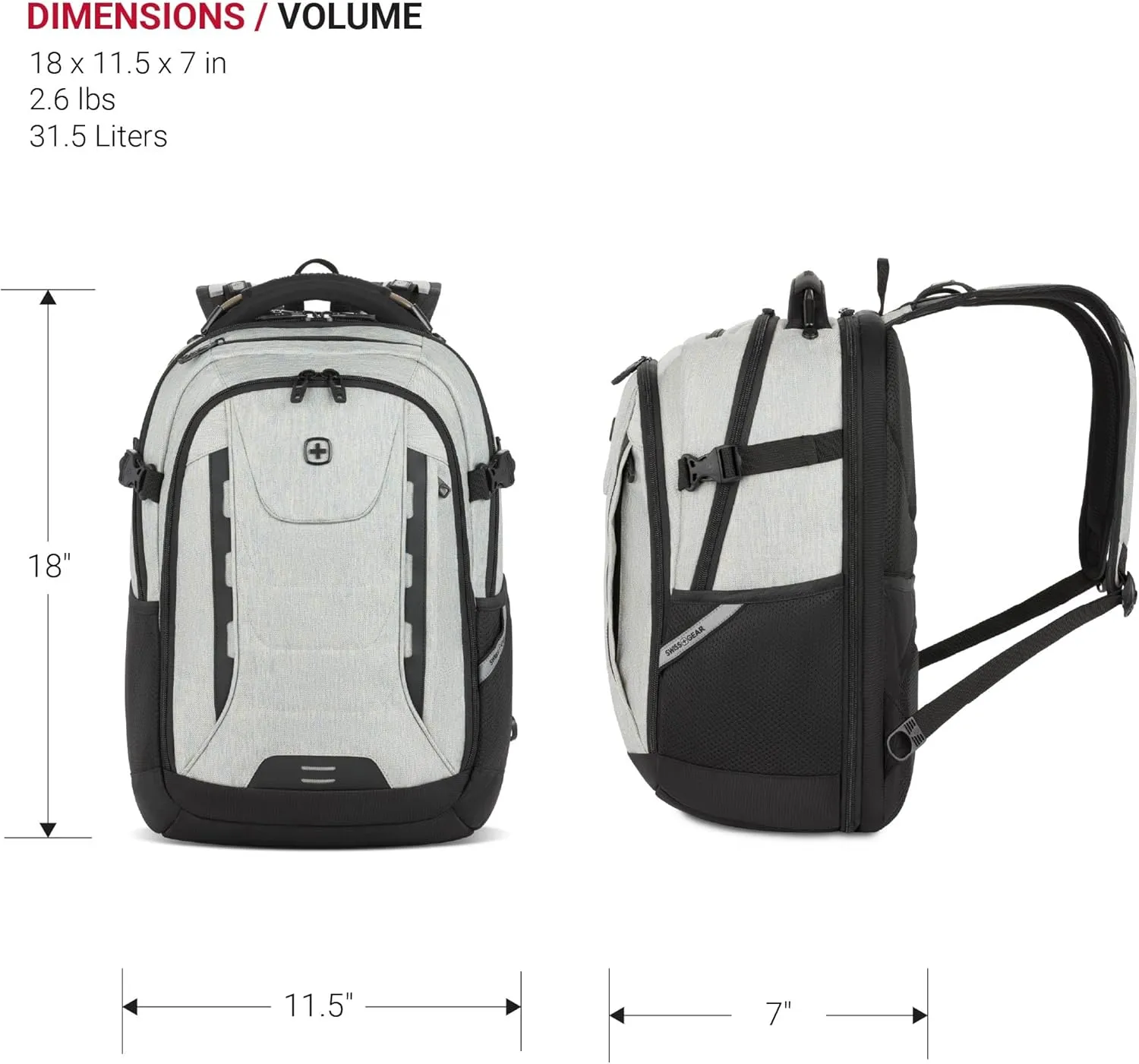 SwissGear Travel Tech Pro Laptop Backpack – Fits Laptops up to 16” – ScanSmart TSA-Friendly Backpack with Multiple Organizer Pockets – Grey Heather