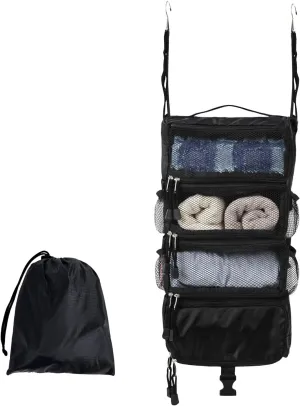 TABITORA Travel Luggage Organizer Hanging Packing Cubes Portable Hanging Shelves Carry on Closet for Suitcase with 2 Hooks,Collapsible(Black,S)