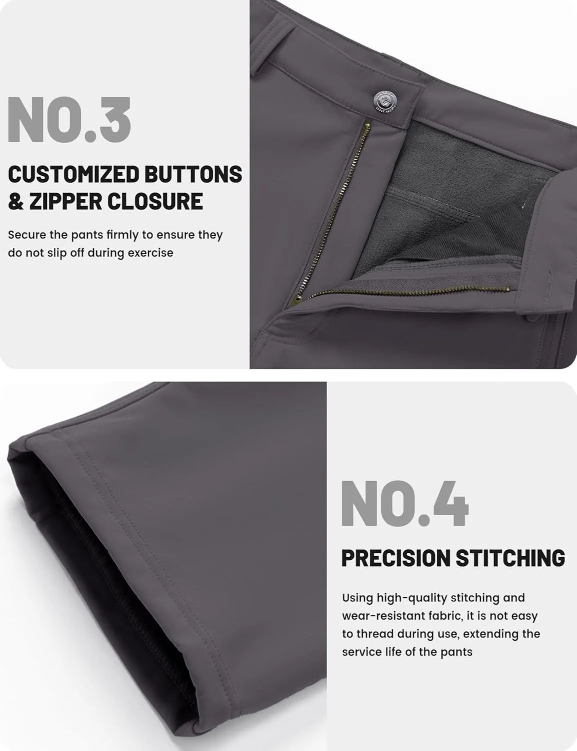 TACVASEN Men's Winter Tactical Pants Fleece Lined Cargo Hiking Pants Stretch Water Resistant Outdoor Softshell Pants