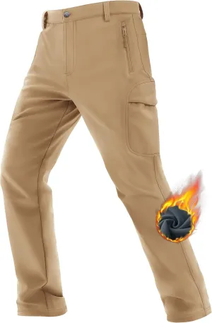 TACVASEN Men's Winter Tactical Pants Fleece Lined Cargo Hiking Pants Stretch Water Resistant Outdoor Softshell Pants