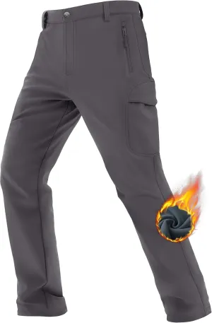 TACVASEN Men's Winter Tactical Pants Fleece Lined Cargo Hiking Pants Stretch Water Resistant Outdoor Softshell Pants