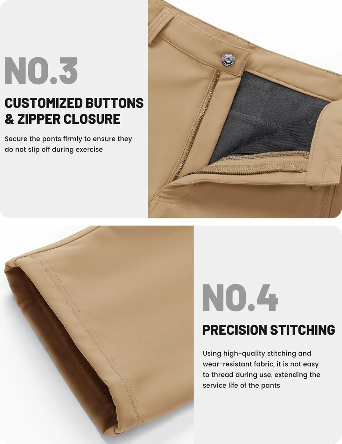 TACVASEN Men's Winter Tactical Pants Fleece Lined Cargo Hiking Pants Stretch Water Resistant Outdoor Softshell Pants