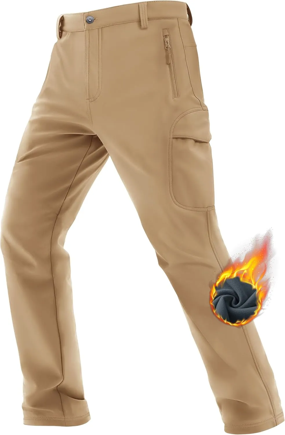 TACVASEN Men's Winter Tactical Pants Fleece Lined Cargo Hiking Pants Stretch Water Resistant Outdoor Softshell Pants