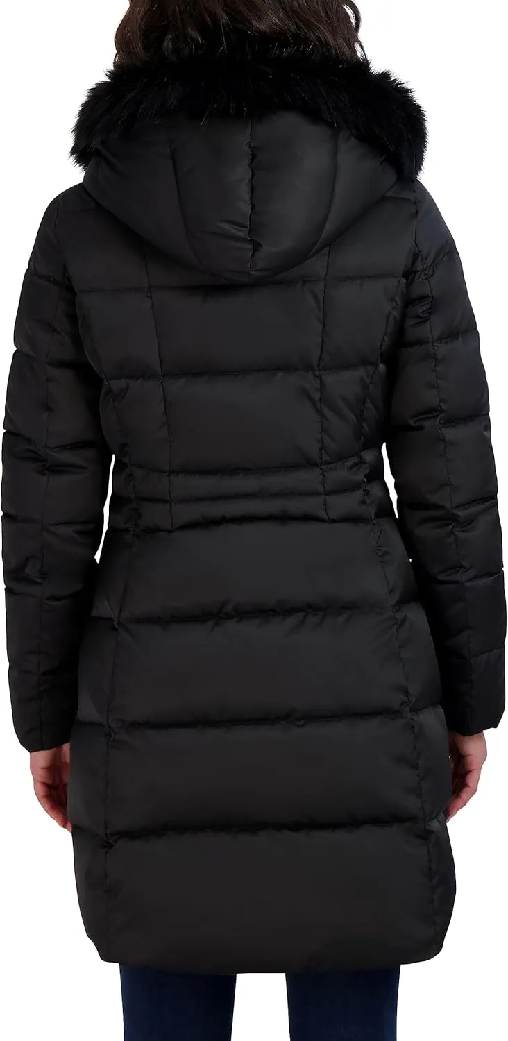 Tahari Women's Fitted Puffer Coat with Oversized Hood