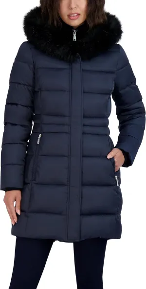 Tahari Women's Fitted Puffer Coat with Oversized Hood