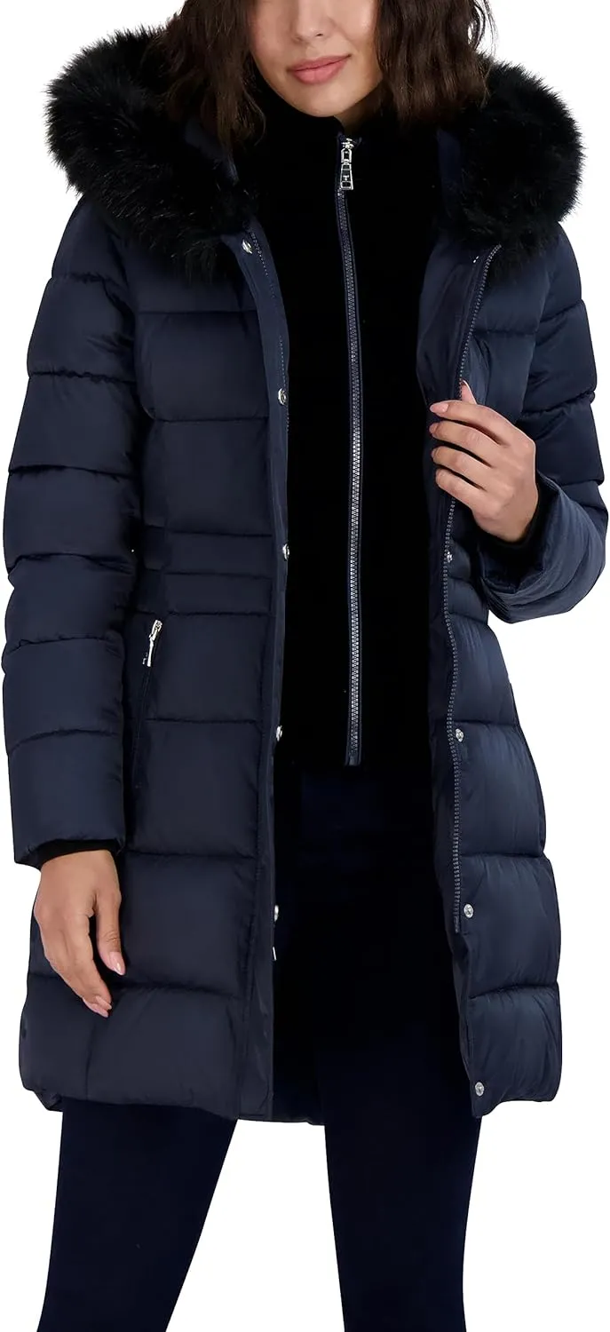 Tahari Women's Fitted Puffer Coat with Oversized Hood