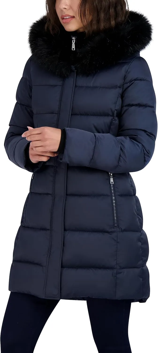 Tahari Women's Fitted Puffer Coat with Oversized Hood