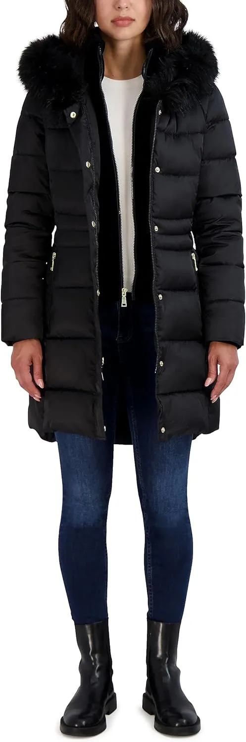 Tahari Women's Fitted Puffer Coat with Oversized Hood