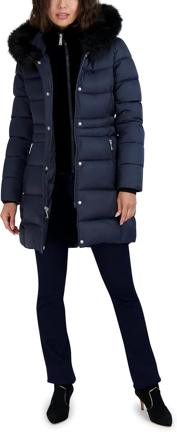 Tahari Women's Fitted Puffer Coat with Oversized Hood