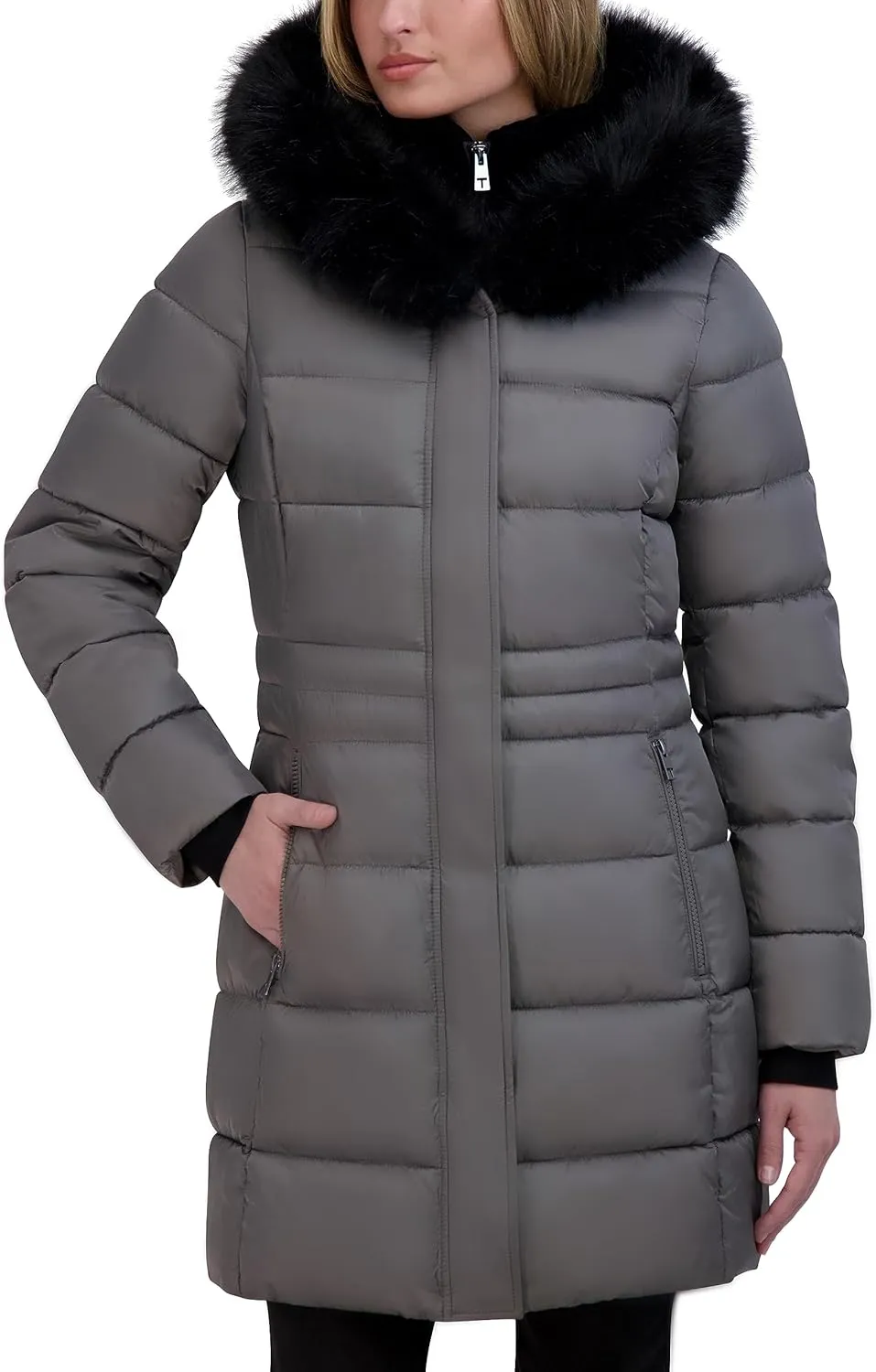 Tahari Women's Fitted Puffer Coat with Oversized Hood