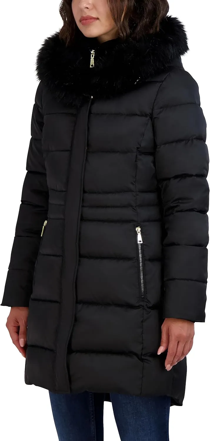 Tahari Women's Fitted Puffer Coat with Oversized Hood
