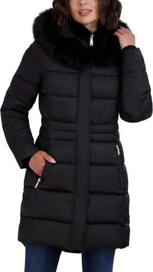 Tahari Women's Fitted Puffer Coat with Oversized Hood