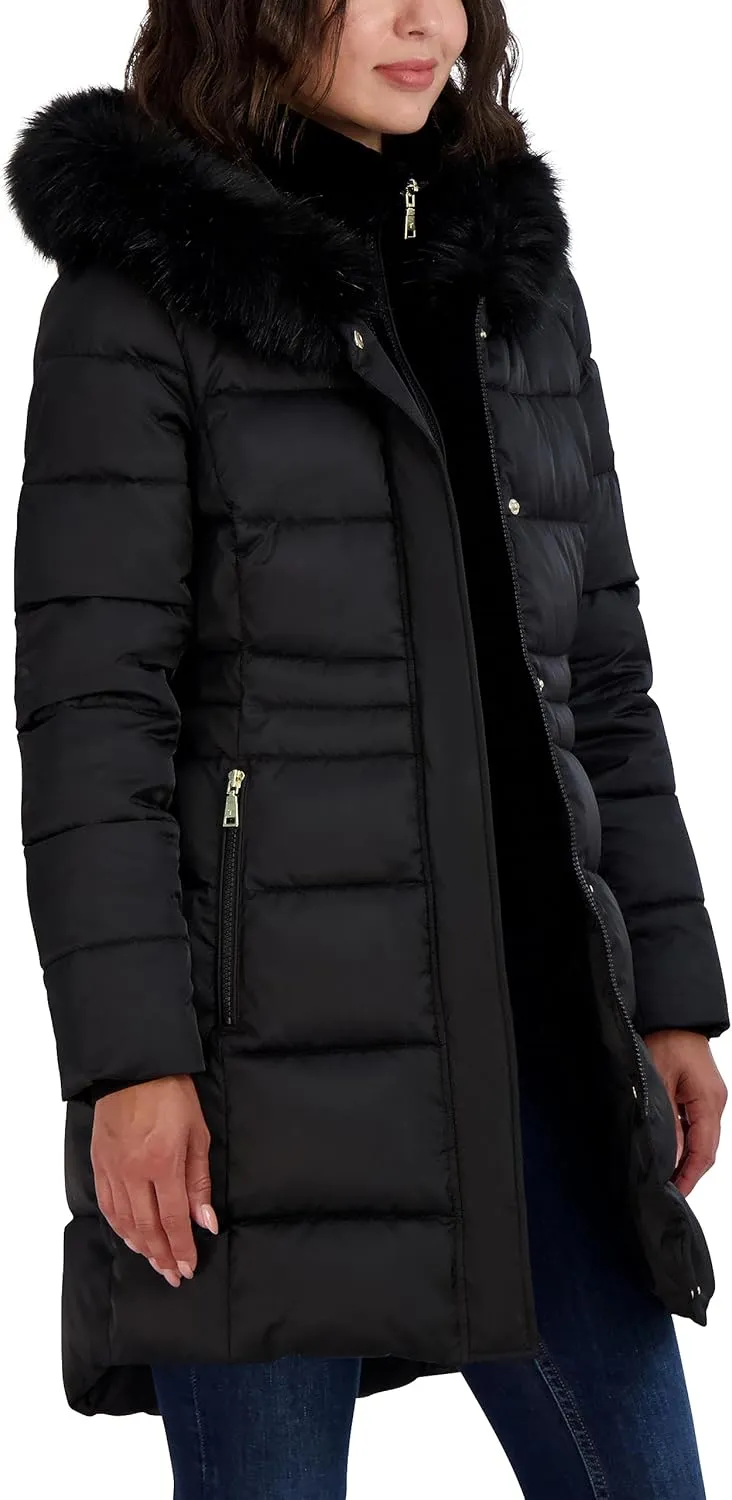 Tahari Women's Fitted Puffer Coat with Oversized Hood