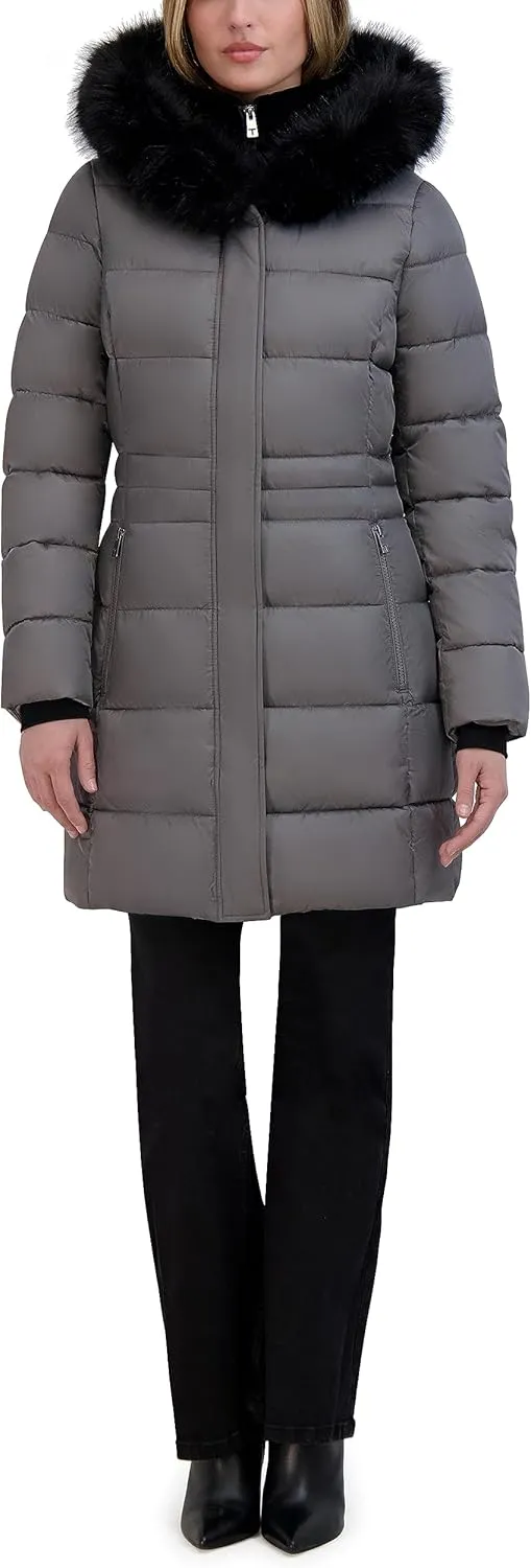 Tahari Women's Fitted Puffer Coat with Oversized Hood