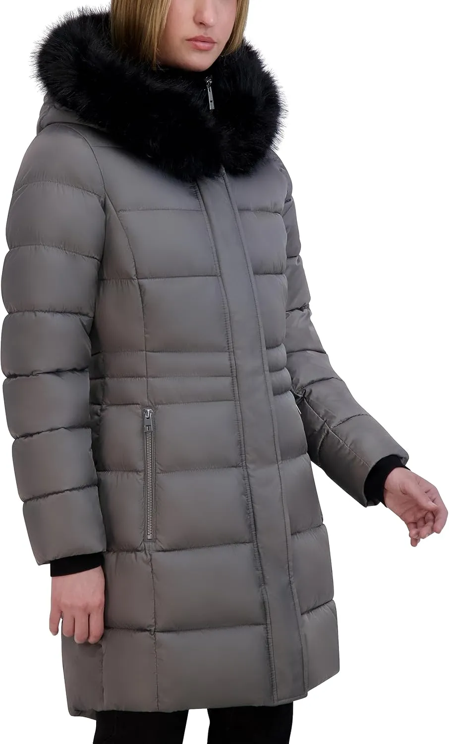 Tahari Women's Fitted Puffer Coat with Oversized Hood