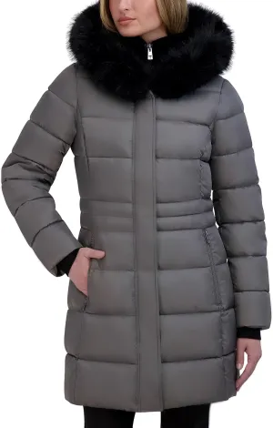 Tahari Women's Fitted Puffer Coat with Oversized Hood
