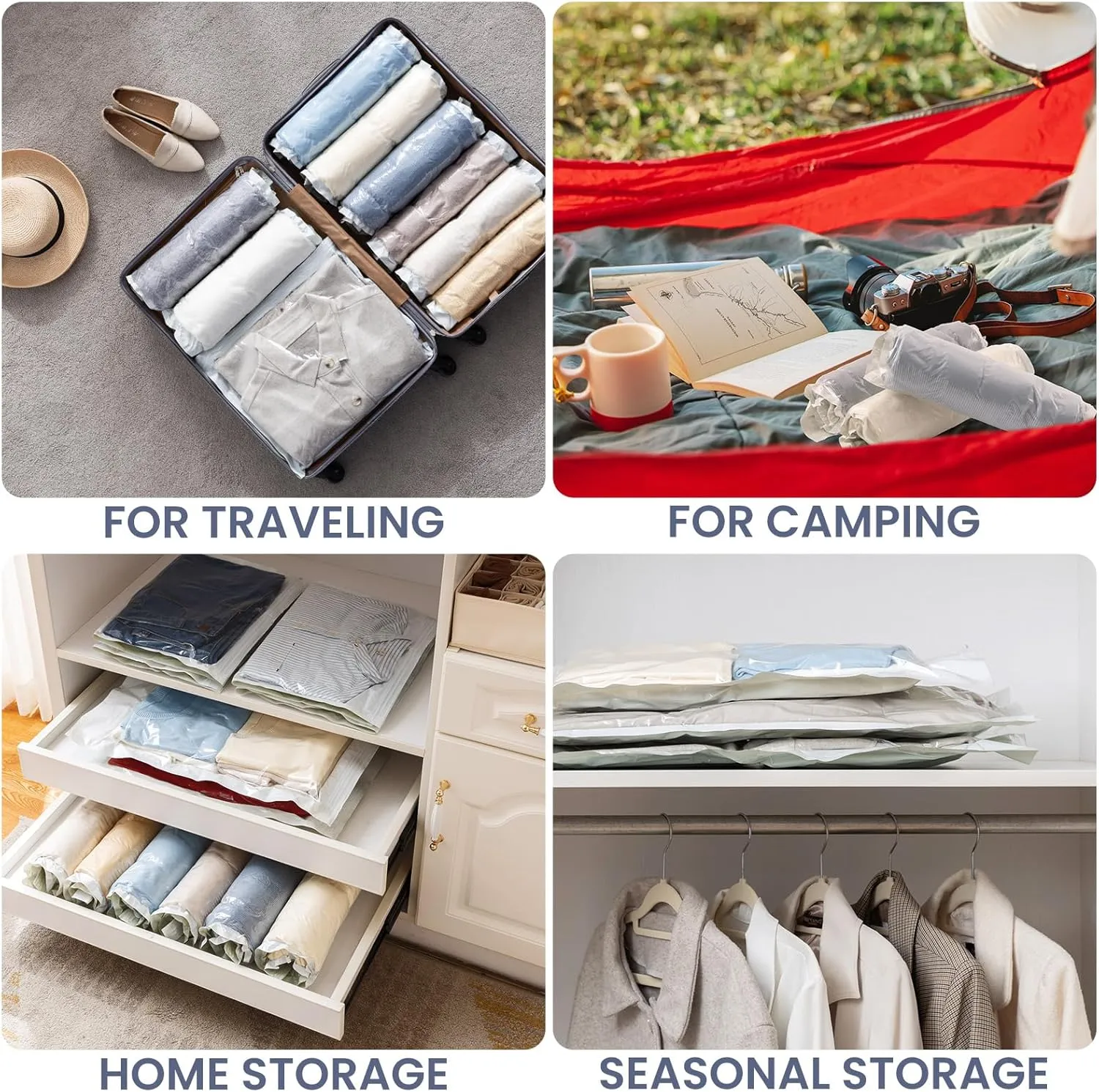 TAILI 12 Pack Travel Compression Bags, Roll Up Space Saver Combo (6 Large, 6 Medium), No Vacuum Needed Reusable Packing Bags for Luggage, Suitcase, Backpack, Travel Essentials