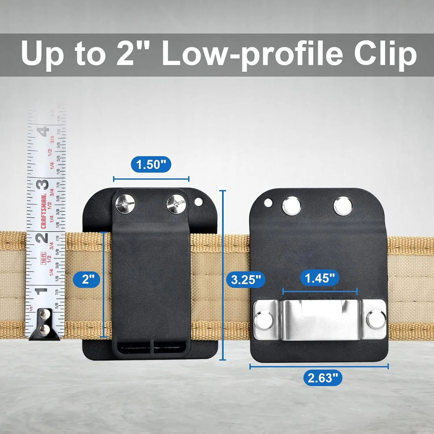 TapeCatcher, Tape Measure Holder for Belt, Low-Profile Tape Measure Belt Clip, Fits up to 2" Tool Belt, Tape Accessories