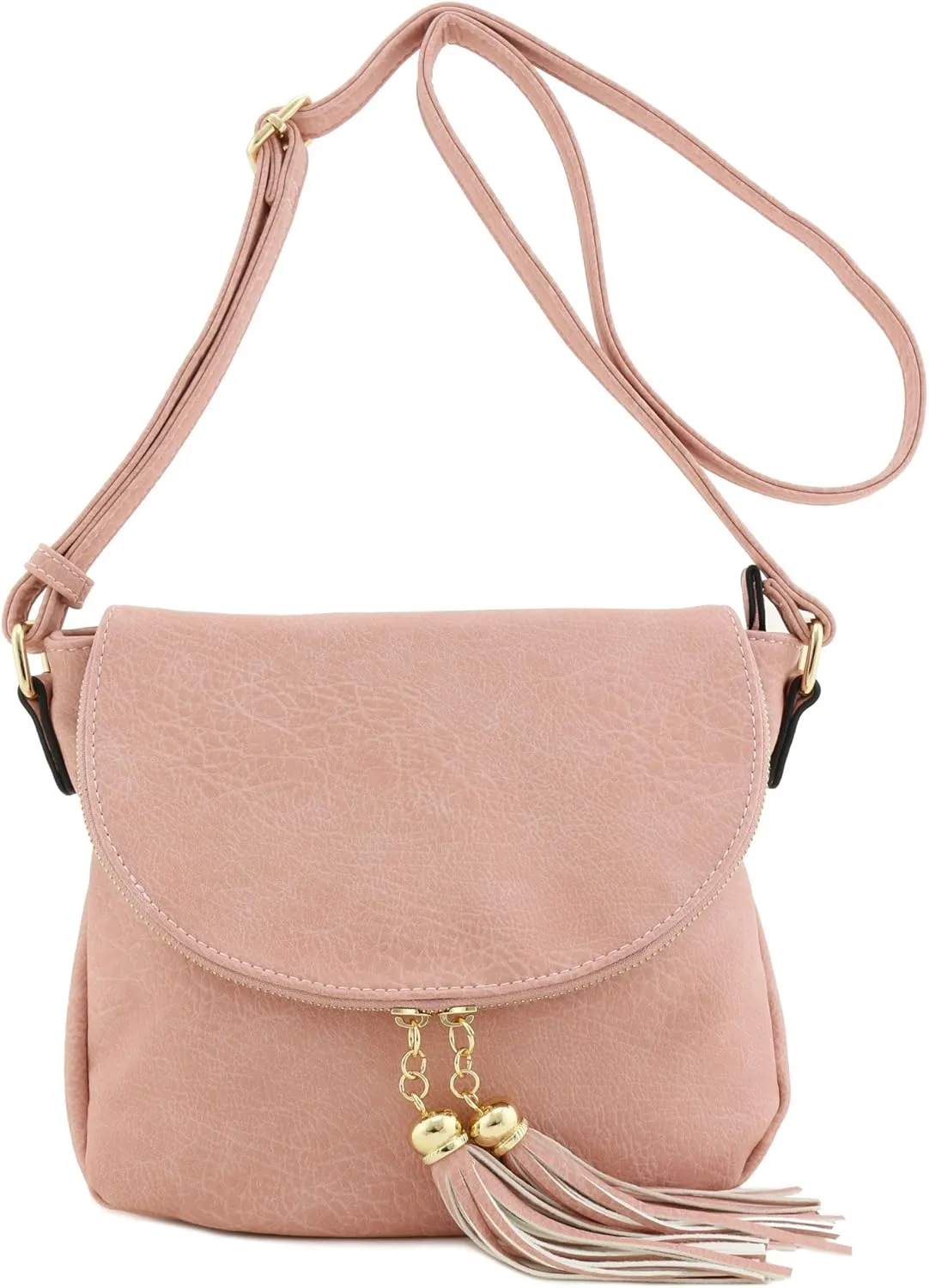 Tassel Accent Crossbody Bag with Flap Top (Dusty Pink)