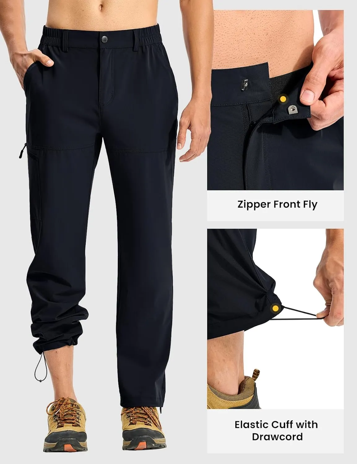 TBMPOY Men's Lightweight Hiking Pants Quick Dry 4 Pockets Stretch Water Resistant Travel Fishing Convertible Zip Cargo Jogger