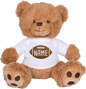 TeesAndTankYou Football Custom Name Teddy Bear with Personalized Custom Text: 8 Inch Brown Teddy Bear Stuffed Animal White Shirt CT