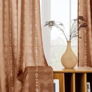 Terracotta Boho Curtains 84 Inch Length 2 Panels Set Vintage Floral Farmhouse for Living Room,Patterned Sheer Linen Aztec Printed Western Long Rustic Vintage for Bedroom,Rust Colored