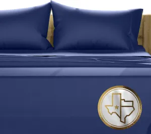 Texas Linen Co. 100% Egyptian Cotton King Size Sheets Set - Luxury 1500 Thread Count Egyptian Cotton Sheets King Size, 17" Deep Pocket, Soft, Cooling Sateen Weave Hotel Quality Bedding Set - Navy Blue