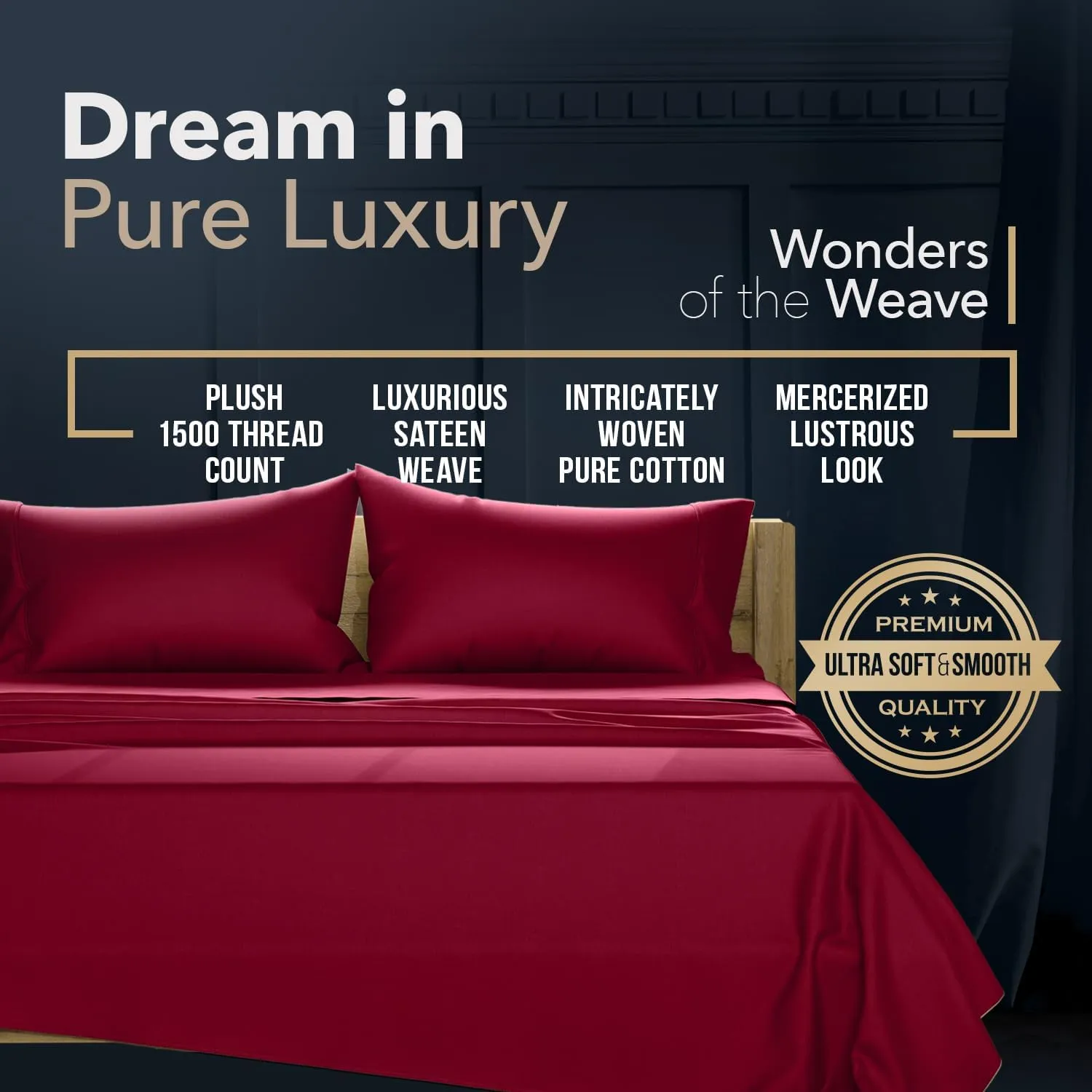 TEXAS LINEN CO. 100% Egyptian Cotton Sheets King Size - 1500 Thread Count King Sheet Set Egyptian Cotton, 4 PC Luxury Bedsheet (Burgundy), Soft, Cooling, 17" Deep Pocket Bedsheet Set