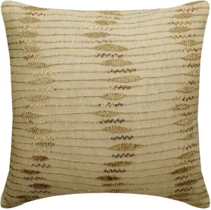 The HomeCentric Pillow Case Zip, Beige & Gold 14"x14" (35x35 cm) Cushion Cover, Linen Zardozi Embroidery Throw Pillow Cover for Sofa, Abstract Pattern Modern Easter - Gold Twinkling