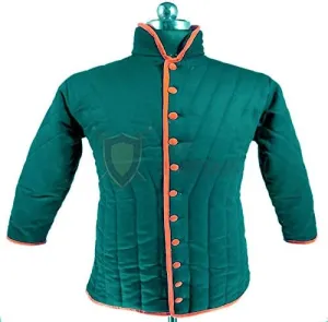 THE MEDIEVALS Medieval Thick Padded Half Length Full Sleeves Gambeson Coat Aketon Jacket Armor, Cotton Fabric