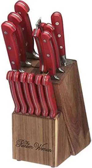 The Pioneer Woman Cowboy Rustic Cutlery Set, 14-Piece, Red