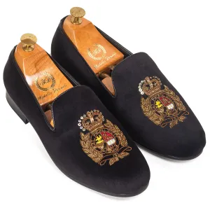 The Regal Crest Velvet Slipons (Black)
