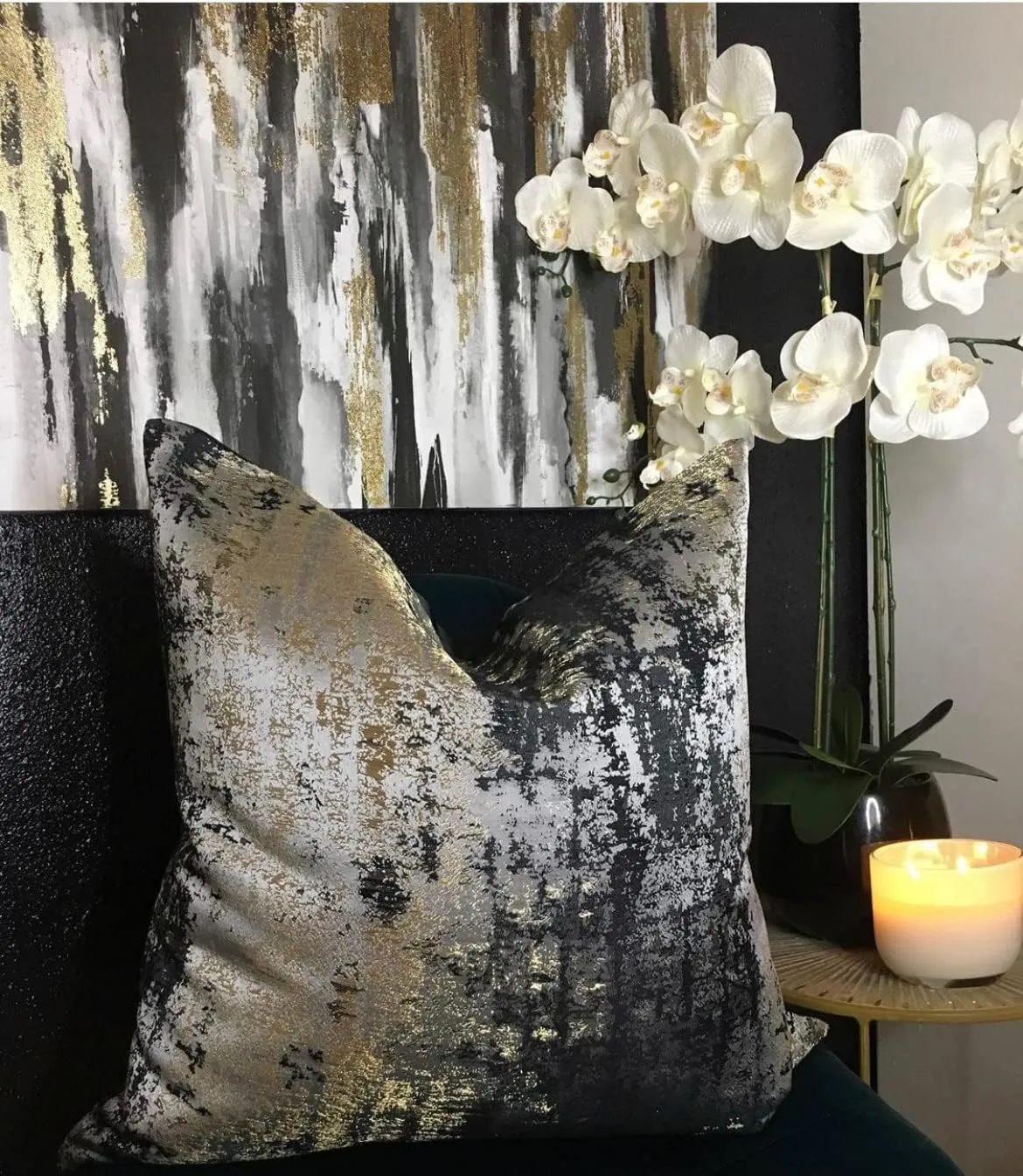 THE-TINOART Grey Throw Pillow Covers 18x18inch Subtle Sprinkling of Gold Gray Black Throw Pillow Cover Accent Decorative Cushion Covers for Couch Sofa Living Room Bedroom Car 1Piece.