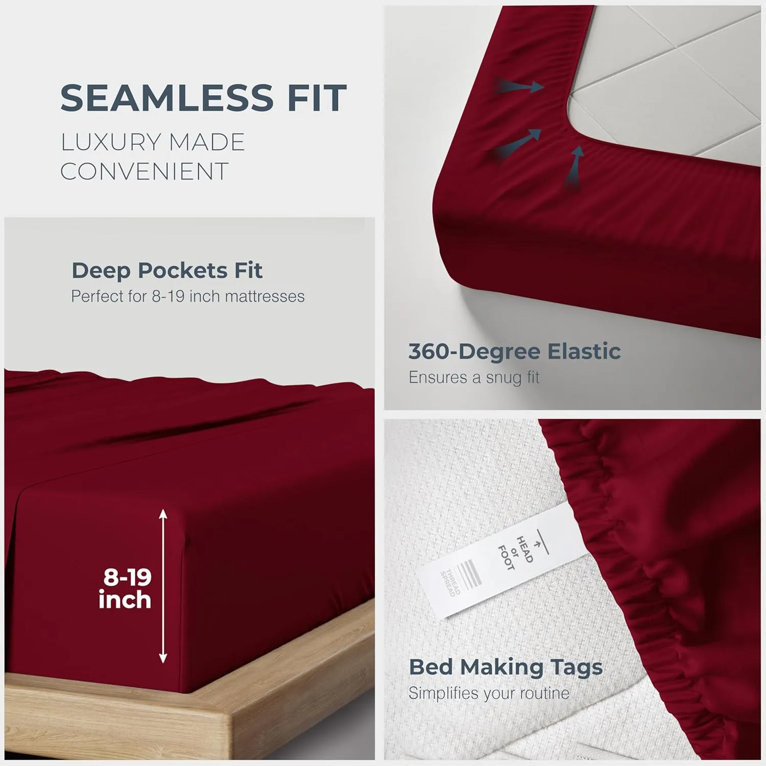 THREAD SPREAD 100% Egyptian Cotton King Size Sheets Set - Luxury 1500 Thread Count Egyptian Cotton Sheets King Size, 17" Deep Pocket, Soft, Cooling Sateen Weave Hotel Quality Bedding Set - Burgundy