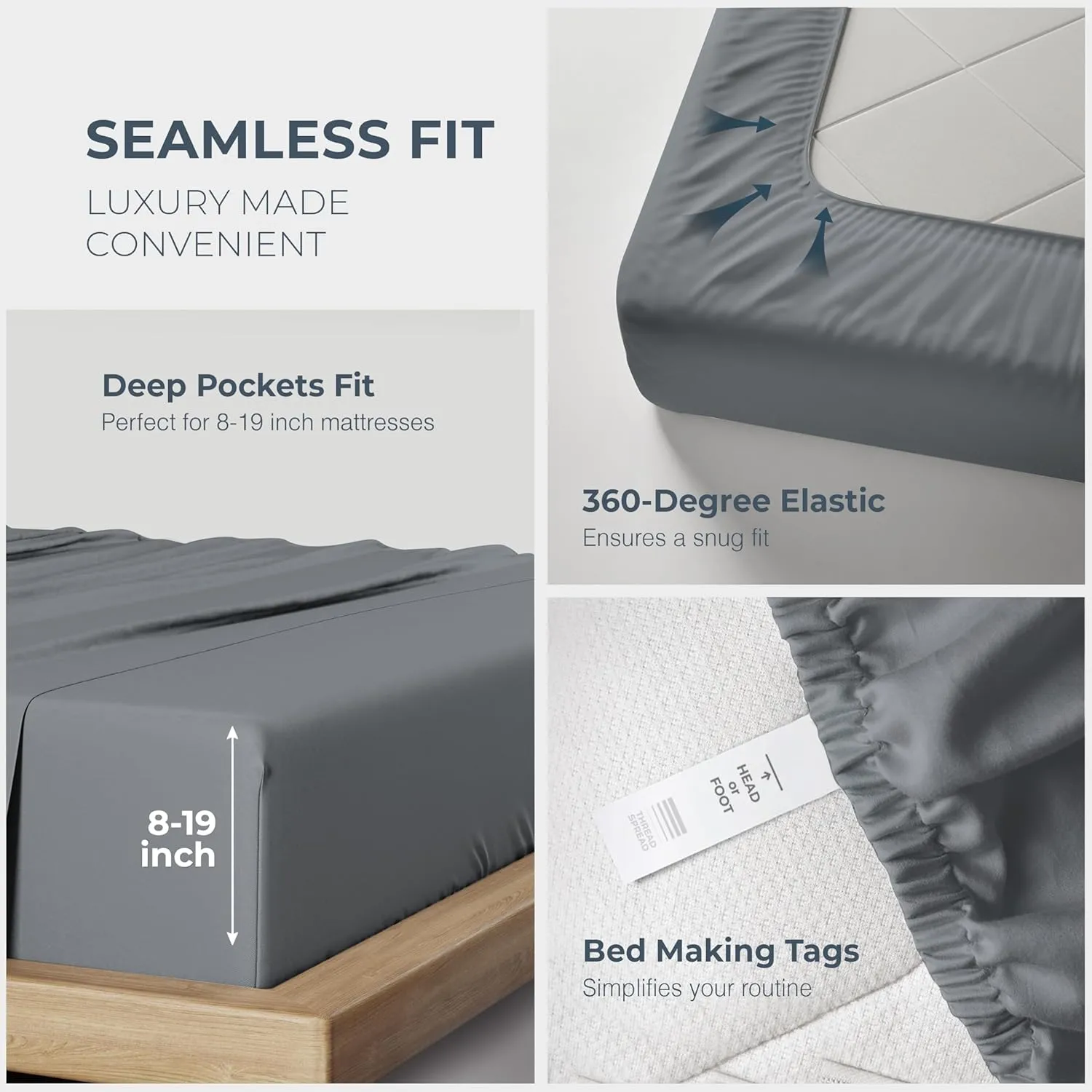 THREAD SPREAD 100% Egyptian Cotton King Size Sheets Set - Luxury 1500 Thread Count Egyptian Cotton Sheets King Size, 17" Deep Pocket, Soft, Cooling Sateen Weave Hotel Quality Bedding Set - Dark Grey