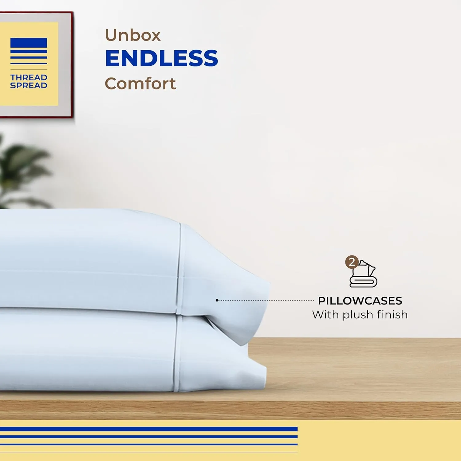 THREAD SPREAD 100% Egyptian Cotton Pillow Cases King - 600 Thread Count Pillow Cases King Size Set of 2, Cooling & Breathable Extra Long Staple Sateen Weave Cotton Pillow Covers for Bed - Light Blue