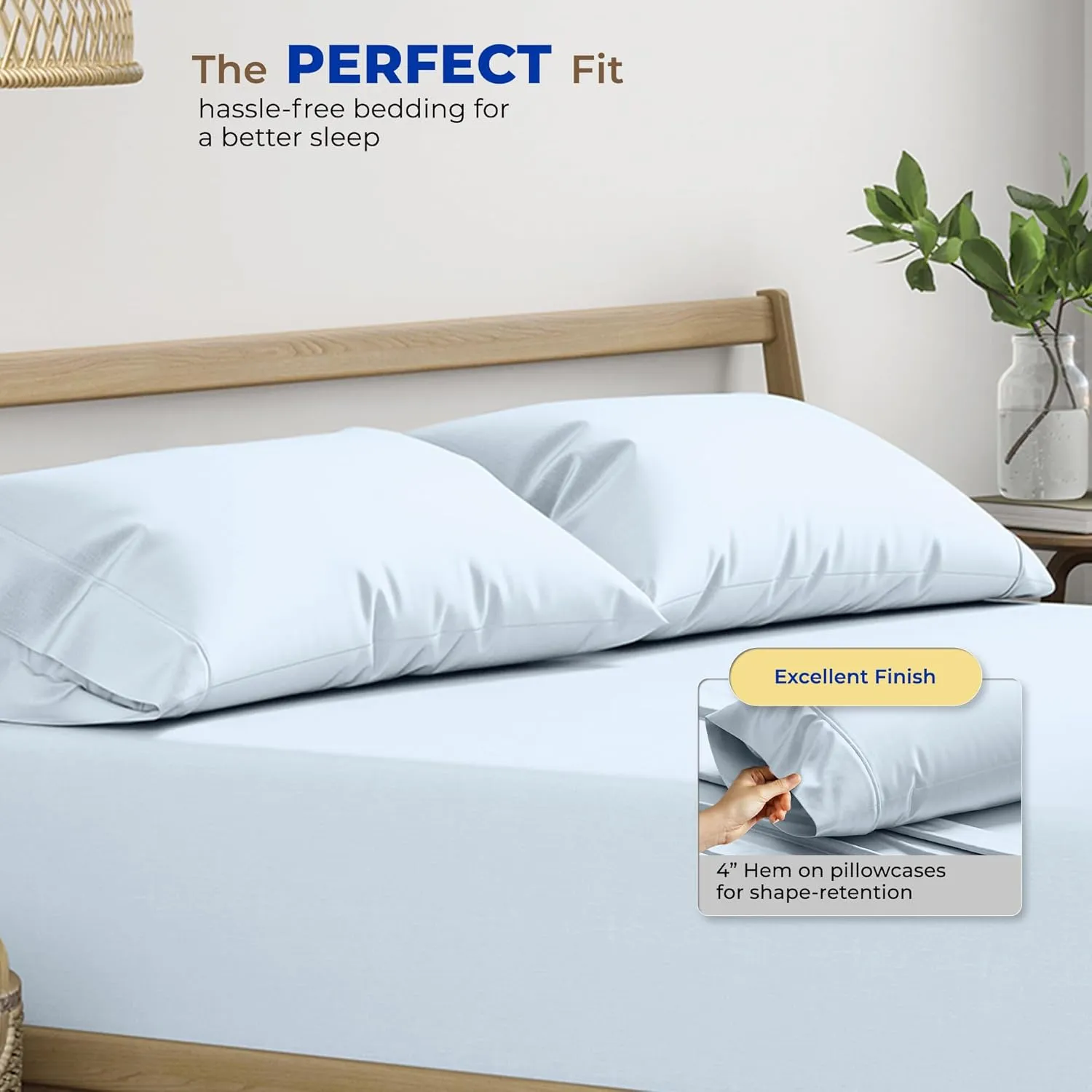 THREAD SPREAD 100% Egyptian Cotton Pillow Cases King - 600 Thread Count Pillow Cases King Size Set of 2, Cooling & Breathable Extra Long Staple Sateen Weave Cotton Pillow Covers for Bed - Light Blue