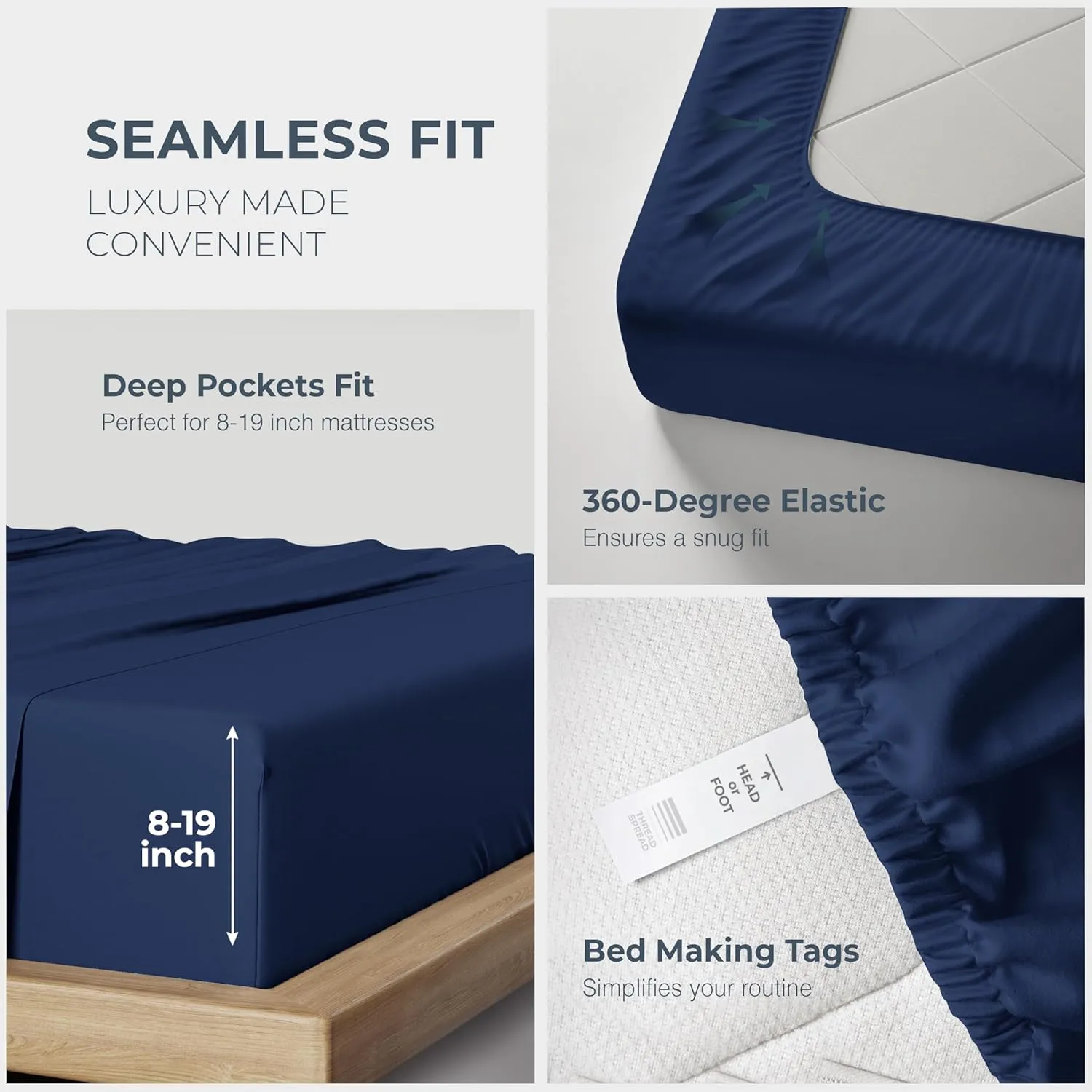 THREAD SPREAD 100% Egyptian Cotton Sheets Queen Size - 1500 Thread Count 4 PC Queen Sheet Set Egyptian Cotton, Sateen Luxury Sheets Queen Size, High Thread Count Sheets, 17" Deep Pocket - Indigo
